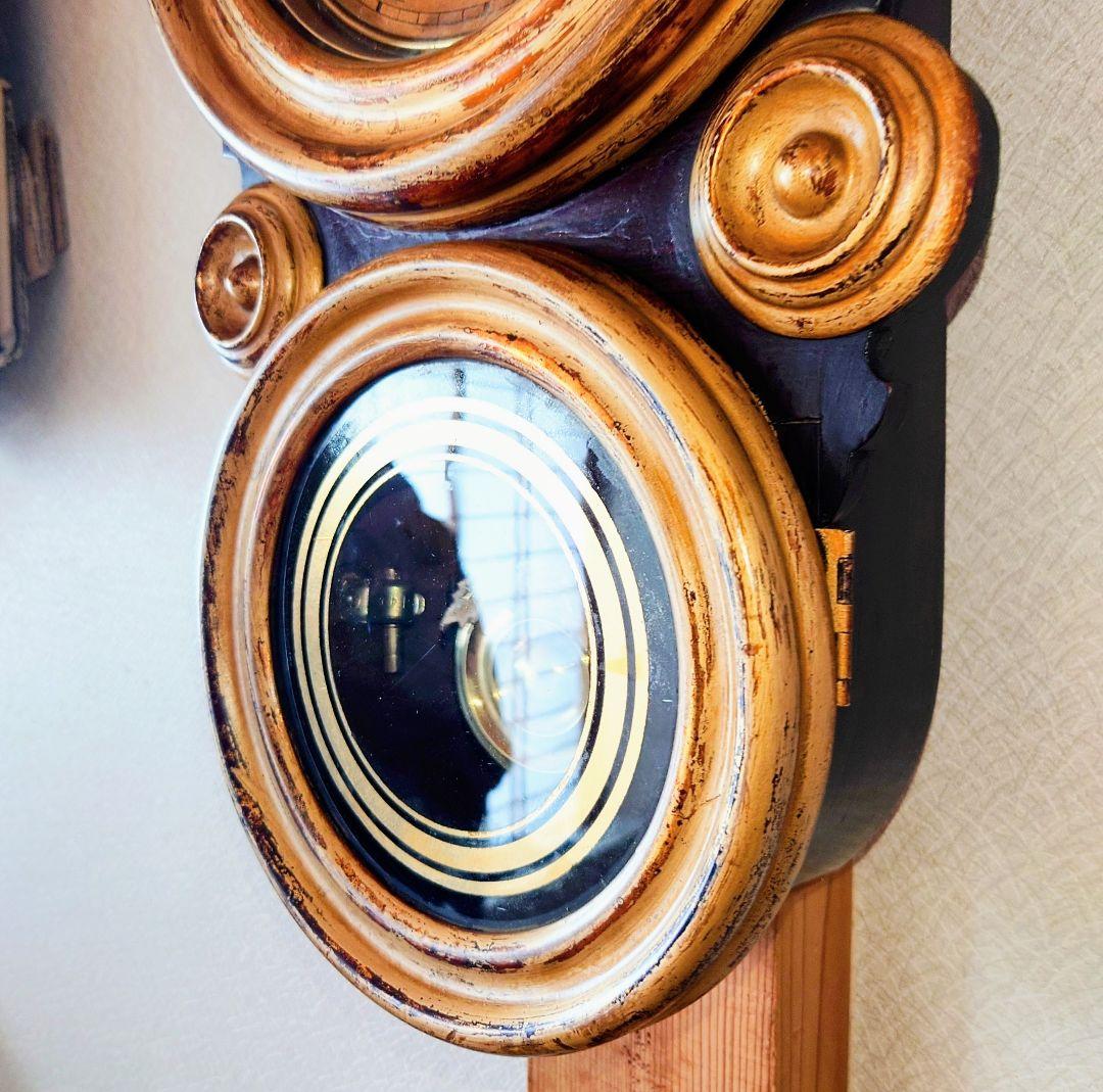 〈完動・美品〉松下時計製造所(初期松下)　金彩張り四ツ丸達磨型ゼンマイ振り子時計