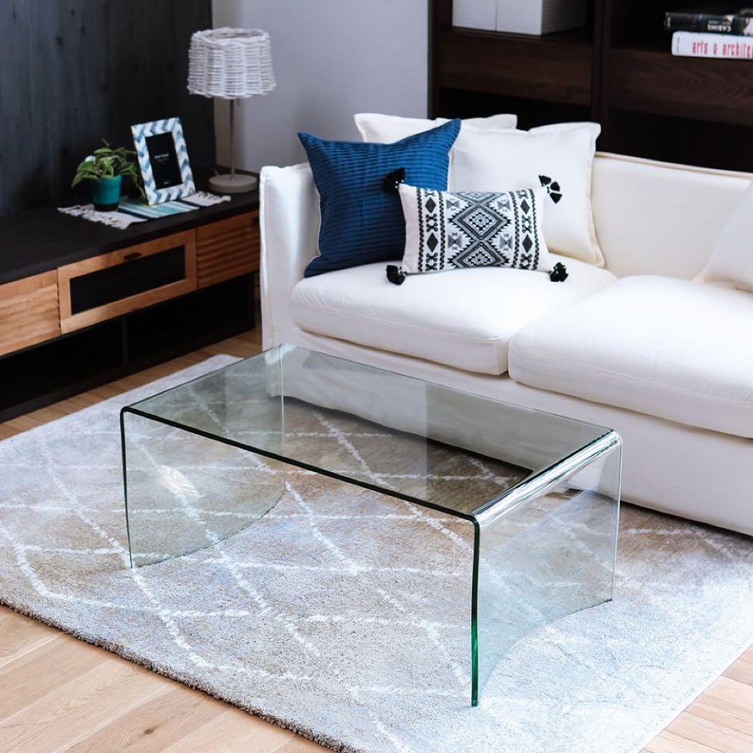 Francfranc廃盤品★ガラス製ロー テーブル120cm