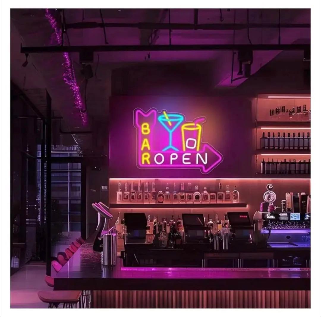 BAR OPEN ネオンサイン LED看板 USB給電 店舗用 壁掛ネオンライト
