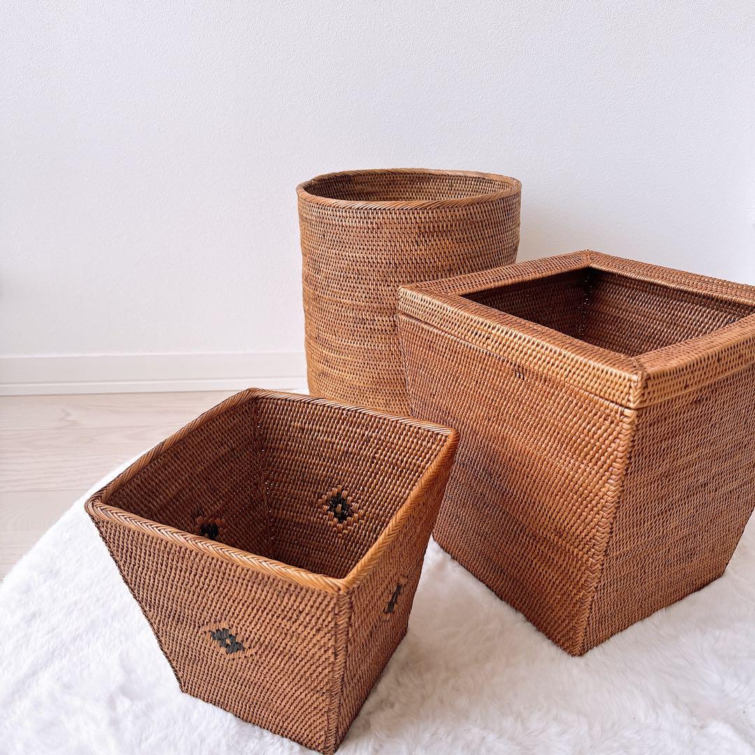 【新品】バリ島 トゥガナン村 アタ マルチボックス ゴミ箱 大型 バリ島雑貨