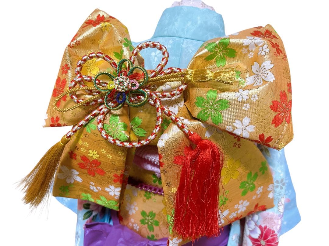 美品フルセット♡七五三　7歳　女の子　水色　ピンク　ゴールド　パール付帯締め