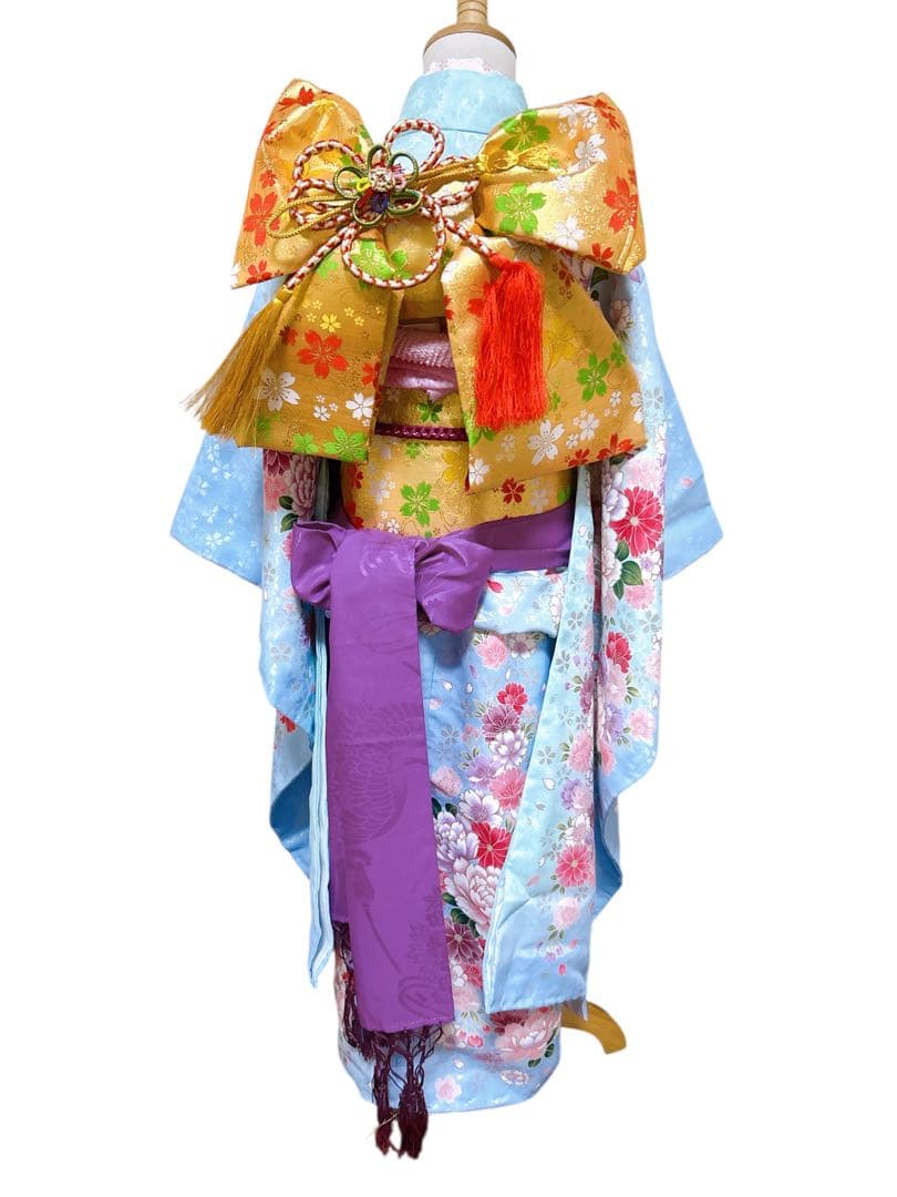 美品フルセット♡七五三　7歳　女の子　水色　ピンク　ゴールド　パール付帯締め