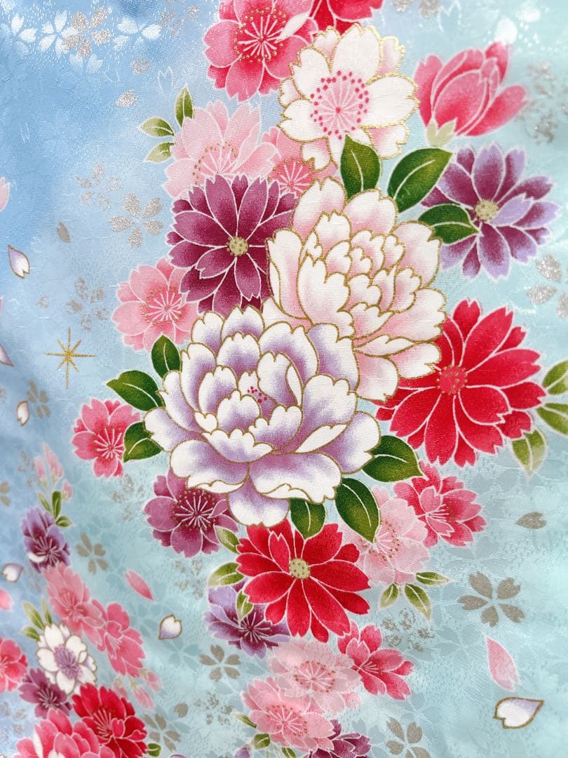 美品フルセット♡七五三　7歳　女の子　水色　ピンク　ゴールド　パール付帯締め