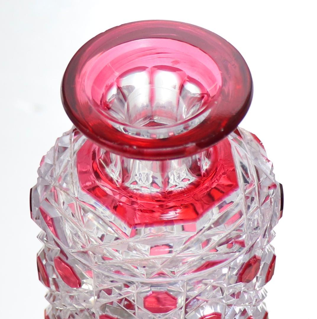 オールド・バカラ 珍品 赤紫被せ装飾 切子 香水瓶 ワインレッド ディアマン