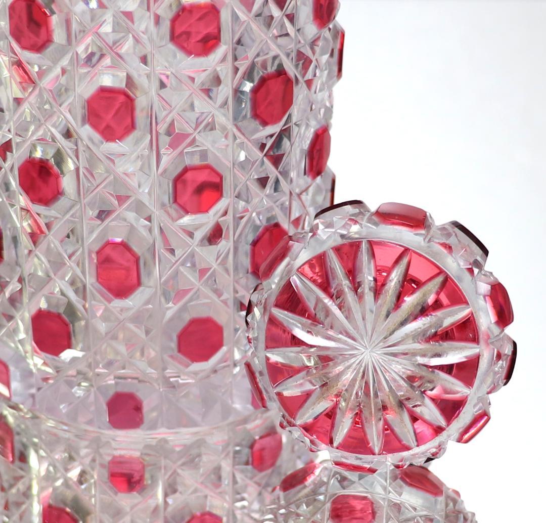 オールド・バカラ 珍品 赤紫被せ装飾 切子 香水瓶 ワインレッド ディアマン