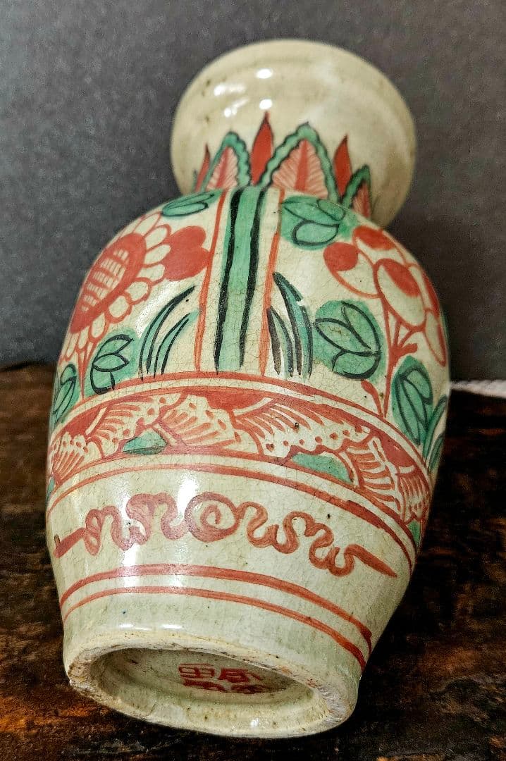 古代中国 明代～清代頃 古赤絵 天啓赤絵 四面花文様 広口壺 罐