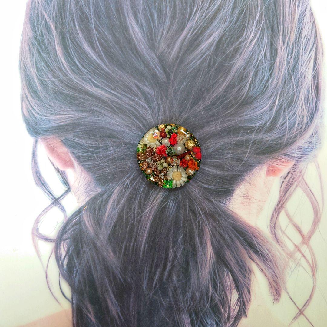 レジン　猫　ドライフラワー　ヘアゴム　ブローチ　ポニーフック　No.354