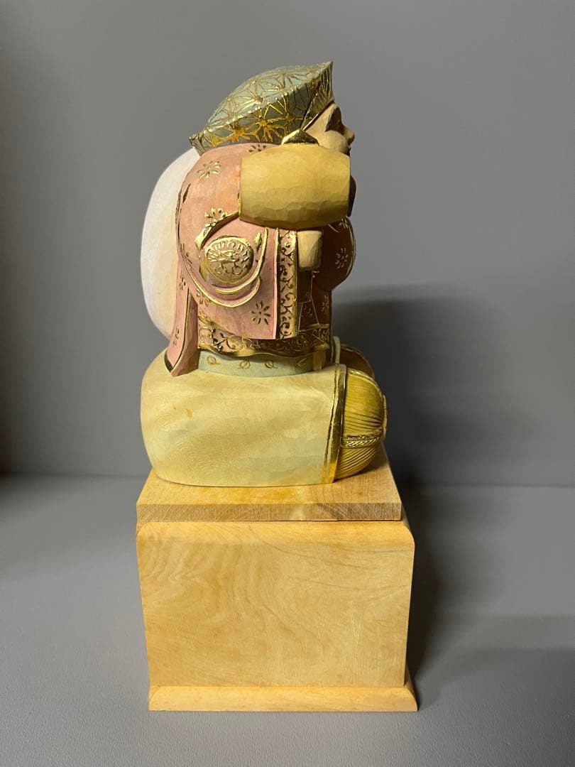 特別価格　恵比寿　大黒　セット　木彫り　彩色　手彫　柘植材　35