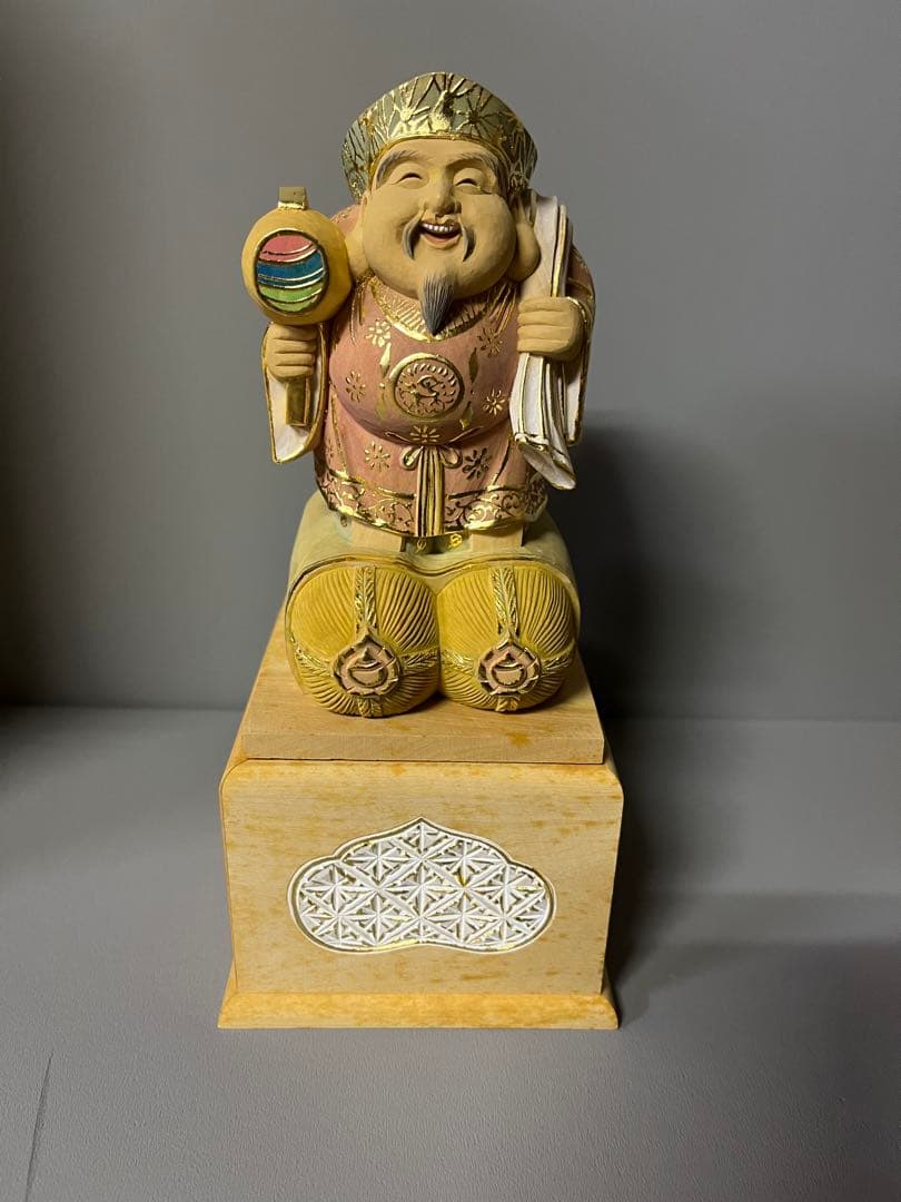 特別価格　恵比寿　大黒　セット　木彫り　彩色　手彫　柘植材　35