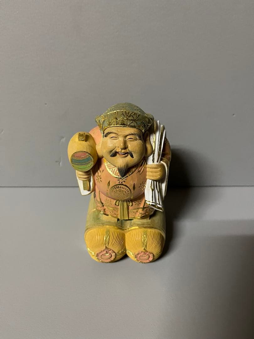 特別価格　恵比寿　大黒　セット　木彫り　彩色　手彫　柘植材　35