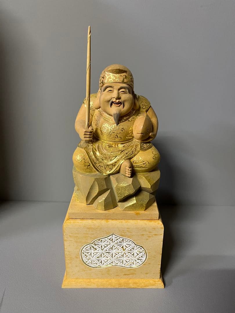 特別価格　恵比寿　大黒　セット　木彫り　彩色　手彫　柘植材　35