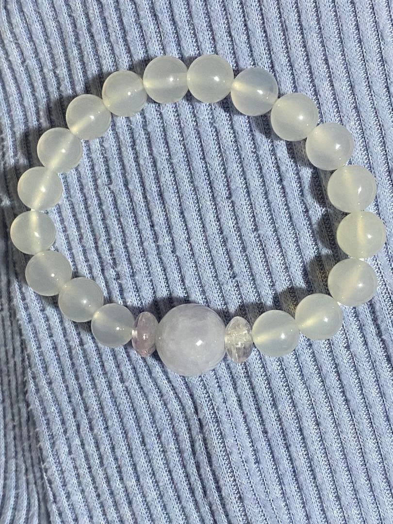 ラベンダー翡翠 天然石ブレスレット クンツァイト カルセドニー パワーストーン