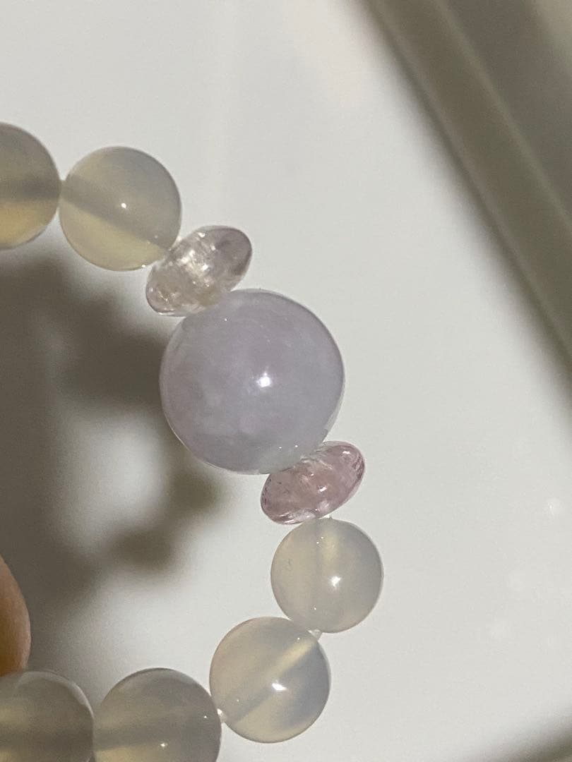 ラベンダー翡翠 天然石ブレスレット クンツァイト カルセドニー パワーストーン