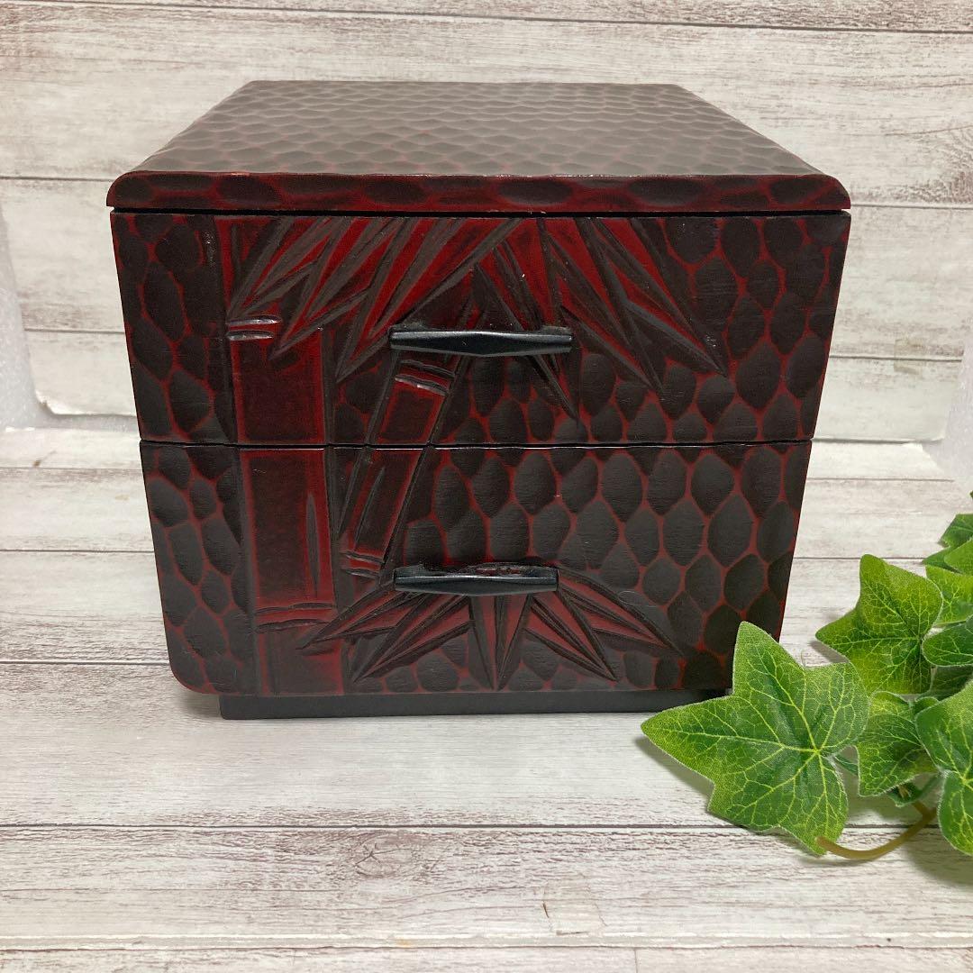 昭和レトロ 鎌倉彫 二段引き出し小物入 整理箱 薬箱 民芸品 伝統工芸