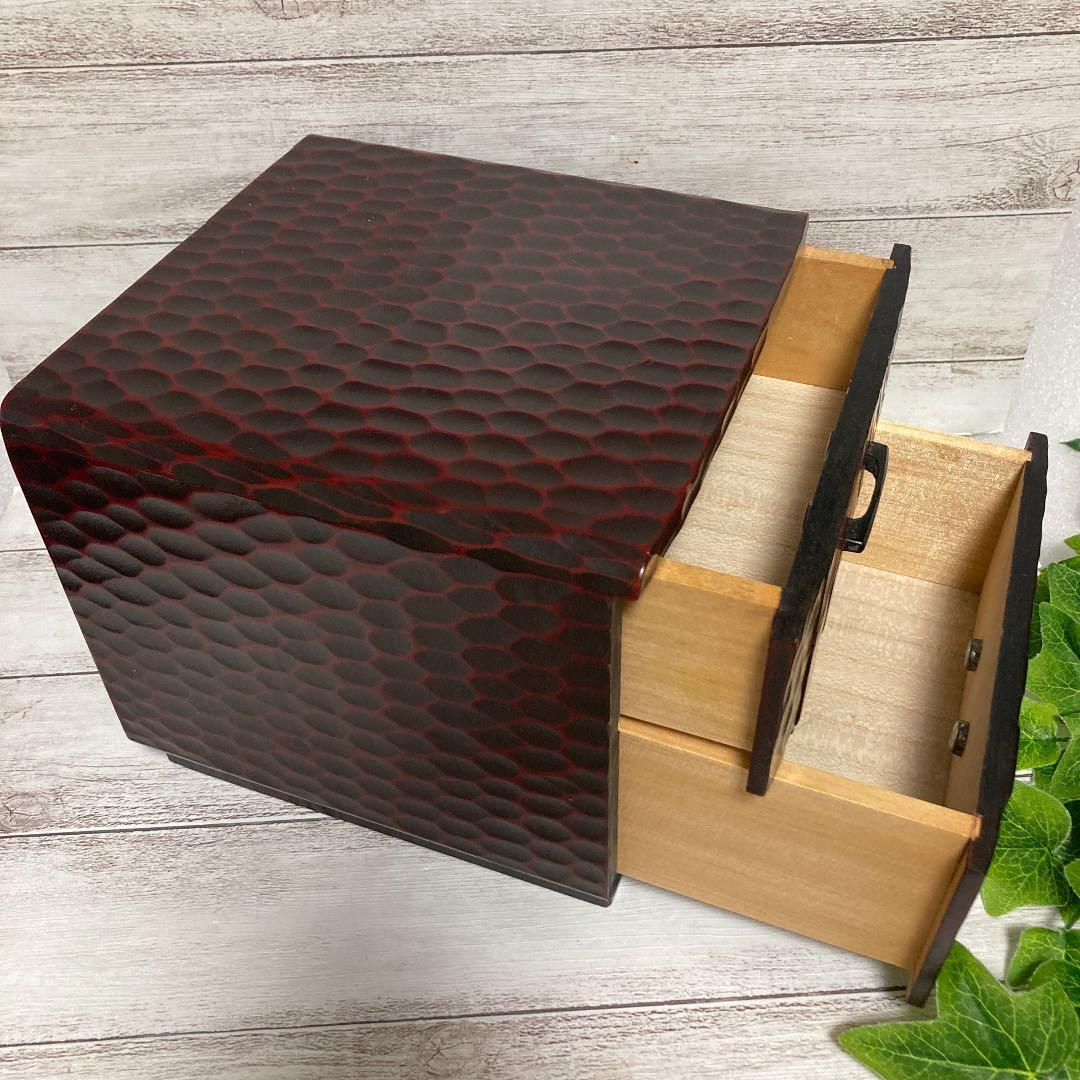 昭和レトロ 鎌倉彫 二段引き出し小物入 整理箱 薬箱 民芸品 伝統工芸