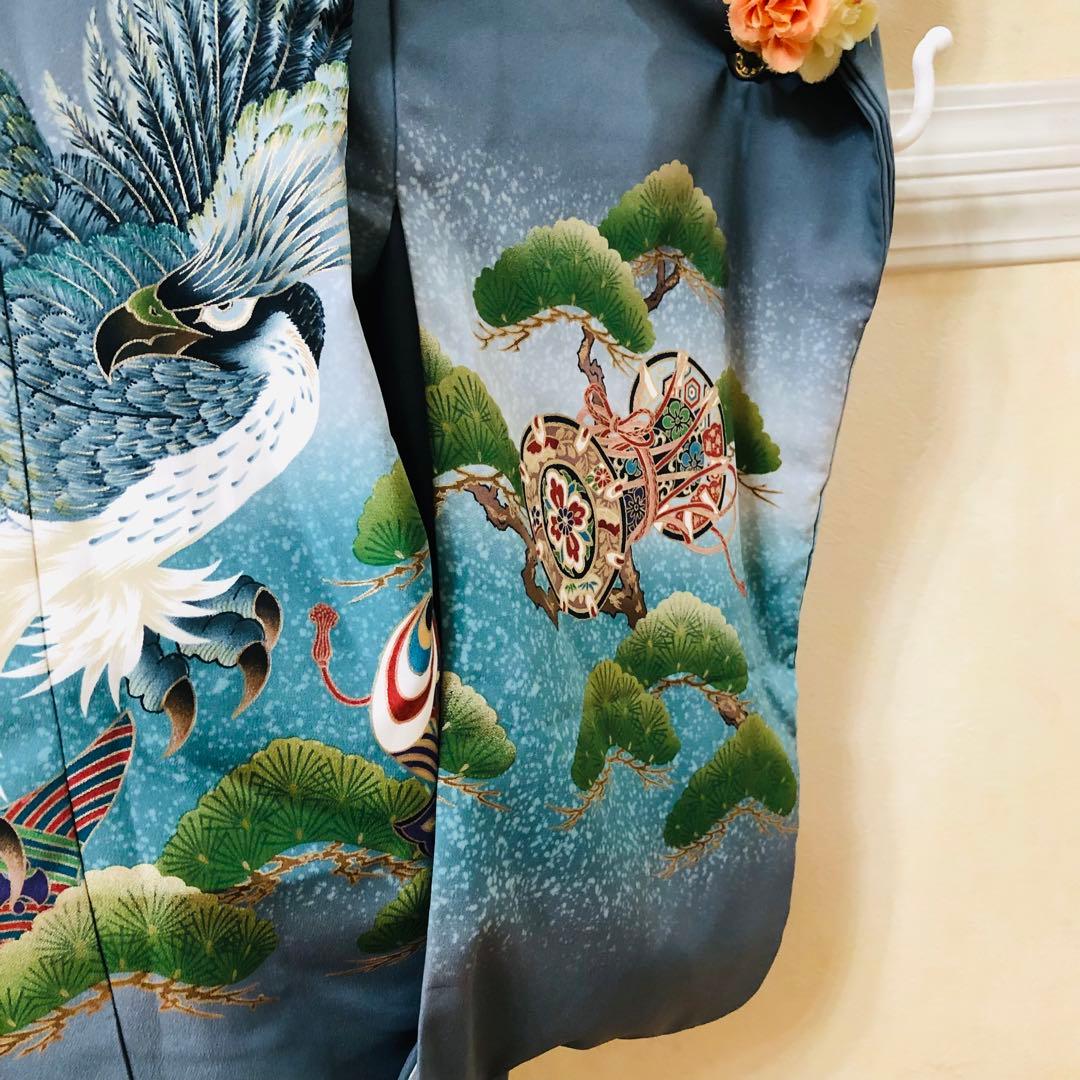 七五三5歳完全フルセット‼️豪華青系兜鷹金彩煌びやか⭐︎袴金蘭刺繍豪華逸品