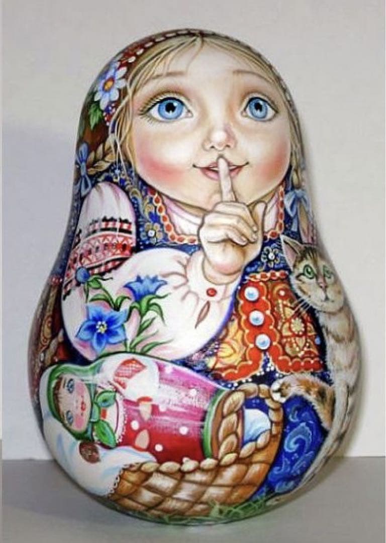 ロシア雑貨☆伝統衣装の起き上がりこぼし♪『猫とマトリョーシカ』ミラ作