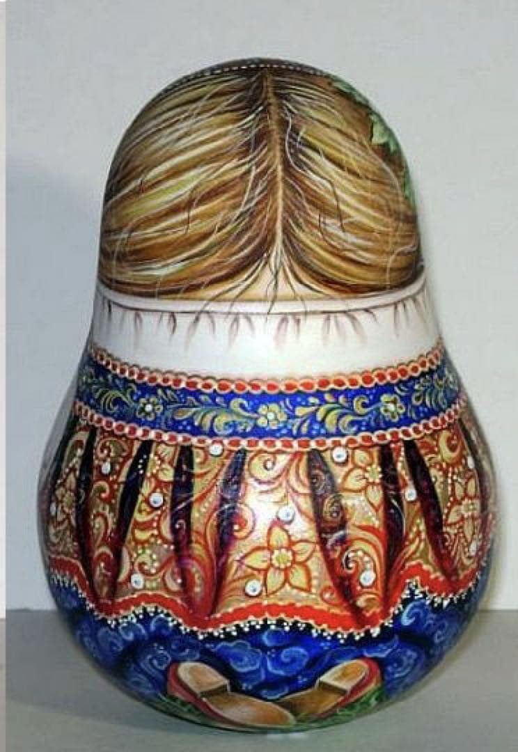 ロシア雑貨☆伝統衣装の起き上がりこぼし♪『猫とマトリョーシカ』ミラ作