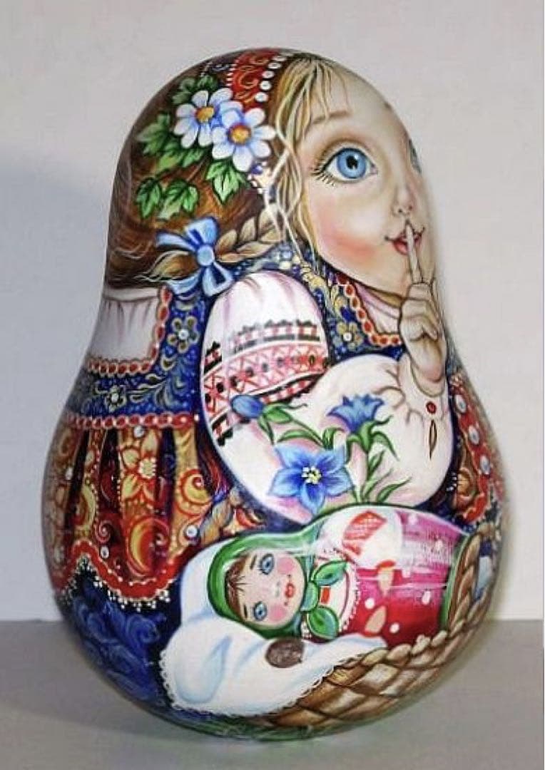 ロシア雑貨☆伝統衣装の起き上がりこぼし♪『猫とマトリョーシカ』ミラ作
