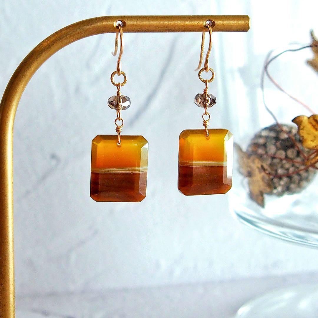 dino13様　イエローバンデッドオニキス　ピアス　14kgf　他1点