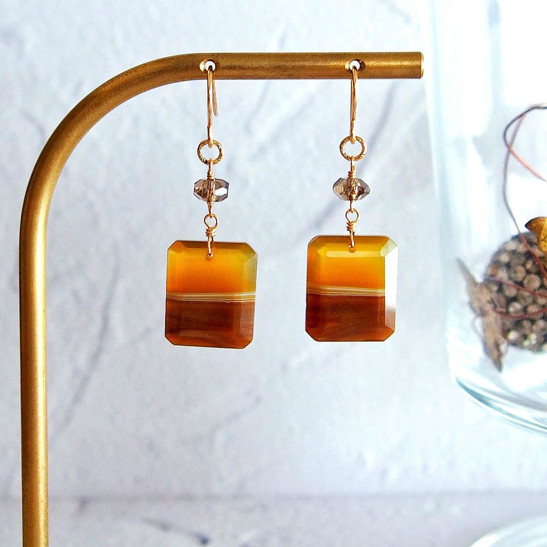 dino13様　イエローバンデッドオニキス　ピアス　14kgf　他1点