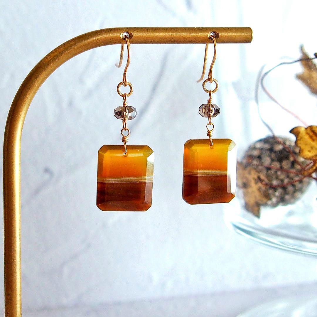 dino13様　イエローバンデッドオニキス　ピアス　14kgf　他1点