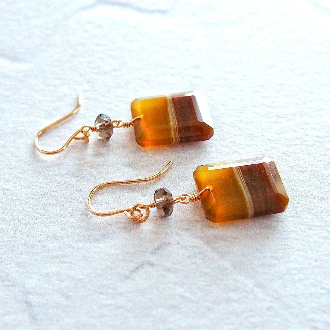 dino13様　イエローバンデッドオニキス　ピアス　14kgf　他1点