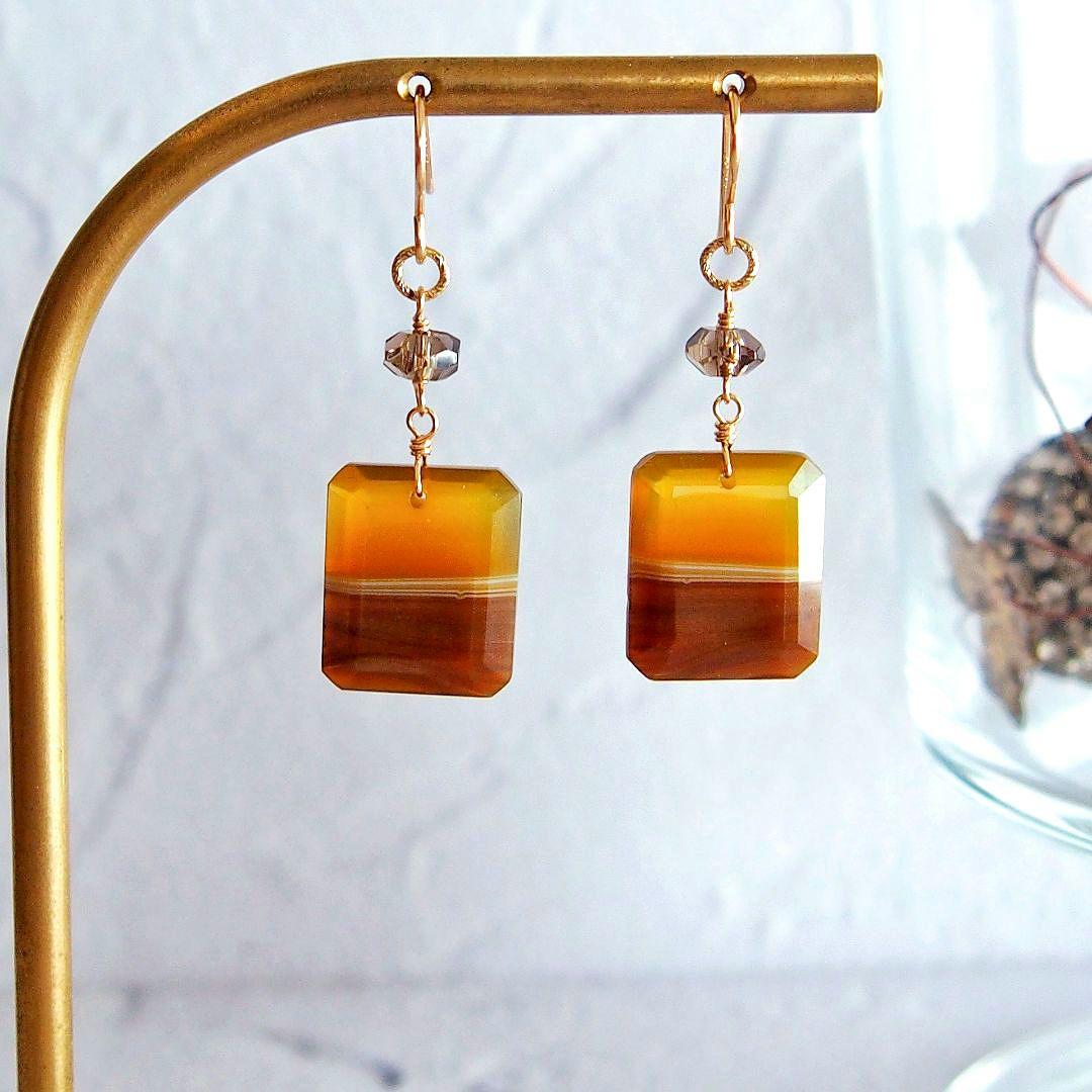 dino13様　イエローバンデッドオニキス　ピアス　14kgf　他1点