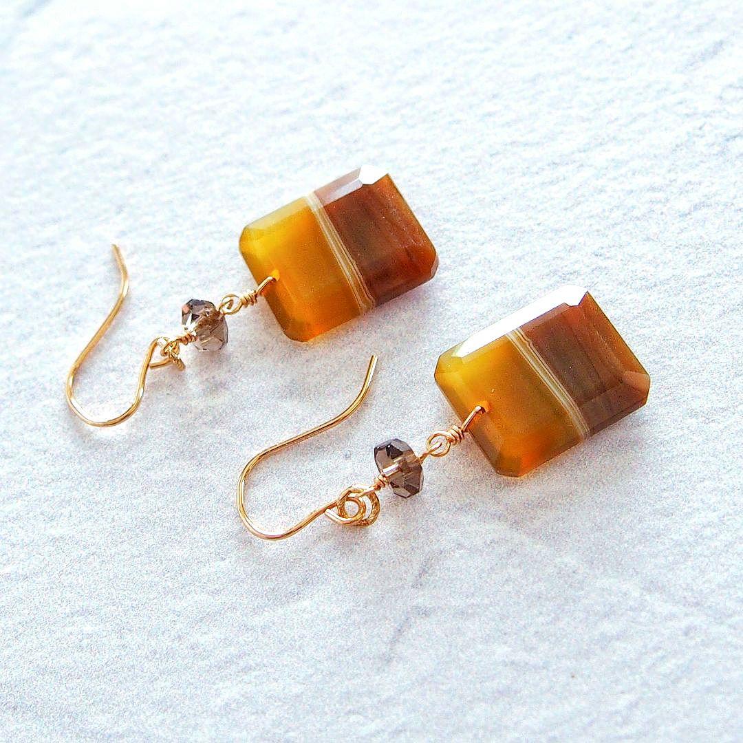 dino13様　イエローバンデッドオニキス　ピアス　14kgf　他1点