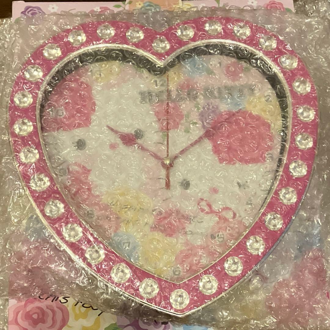 ハローキティ　ハートジュエリーウォールクロック　掛け時計　ローズな幸せ　まつ毛