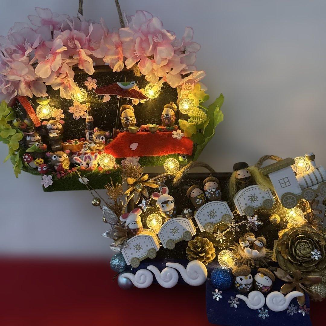 どんぐりアート♡夜桜タペストリー風リース＆銀河へlet's go 2点♡