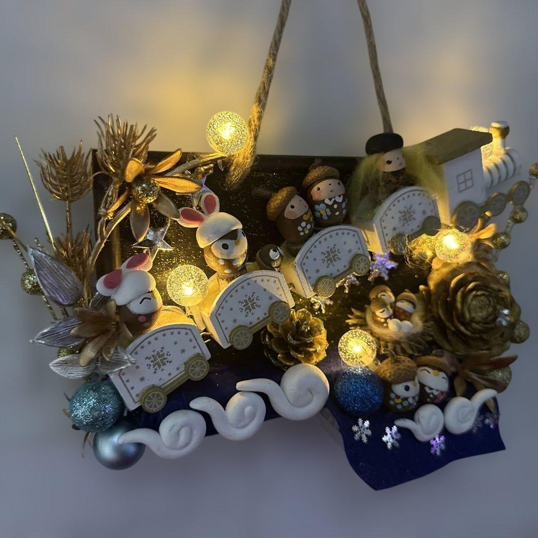 どんぐりアート♡夜桜タペストリー風リース＆銀河へlet's go 2点♡