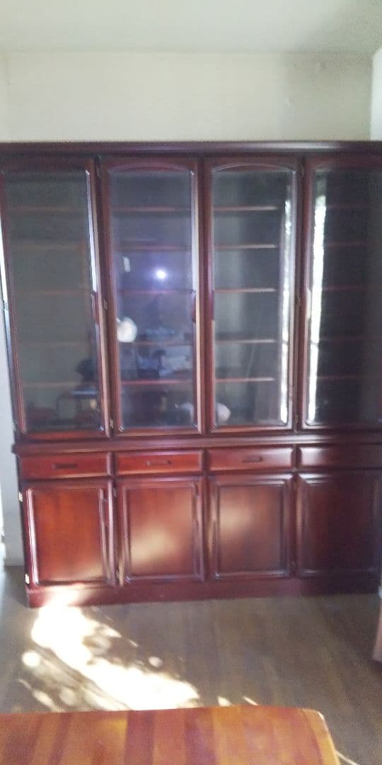 木製食器棚 アンティーク 4面 収納豊富