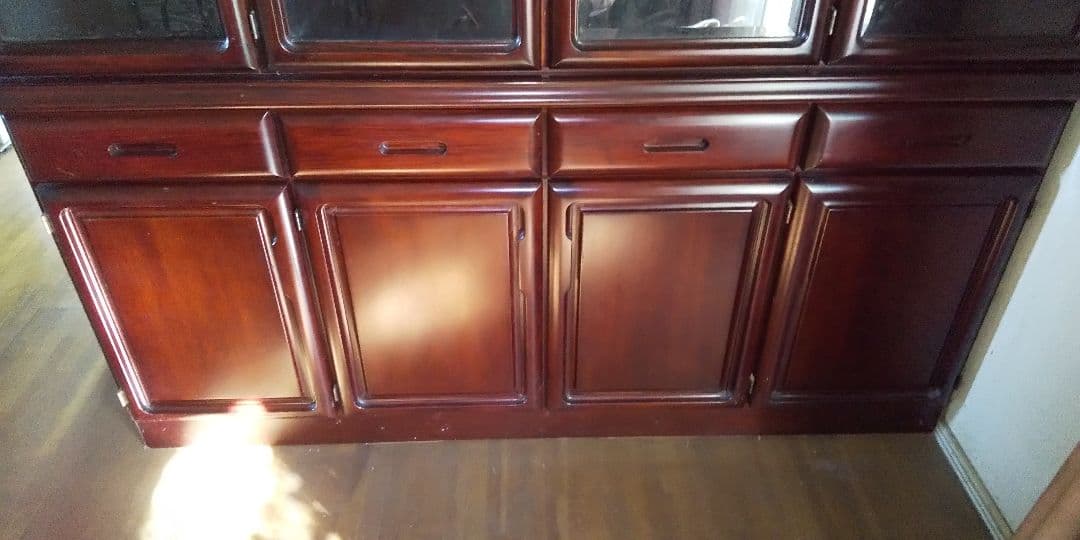 木製食器棚 アンティーク 4面 収納豊富