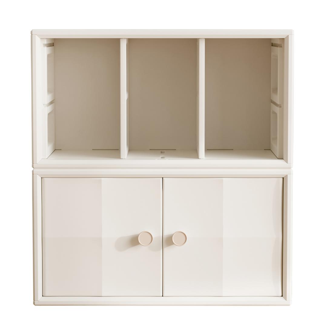積み重ね収納 収納棚 扉付 おもちゃ箱 幅74cm キャビネット 前開大容量収納