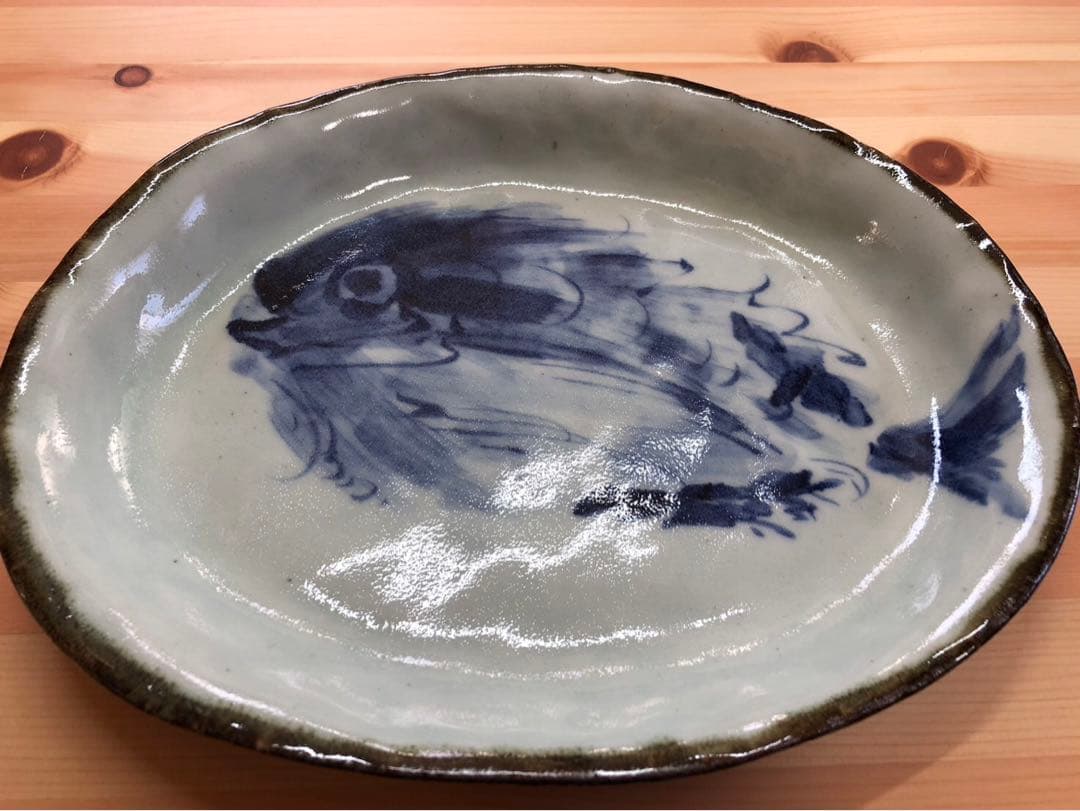 斉山窯　波佐見焼　魚の絵柄 皿 2枚セット