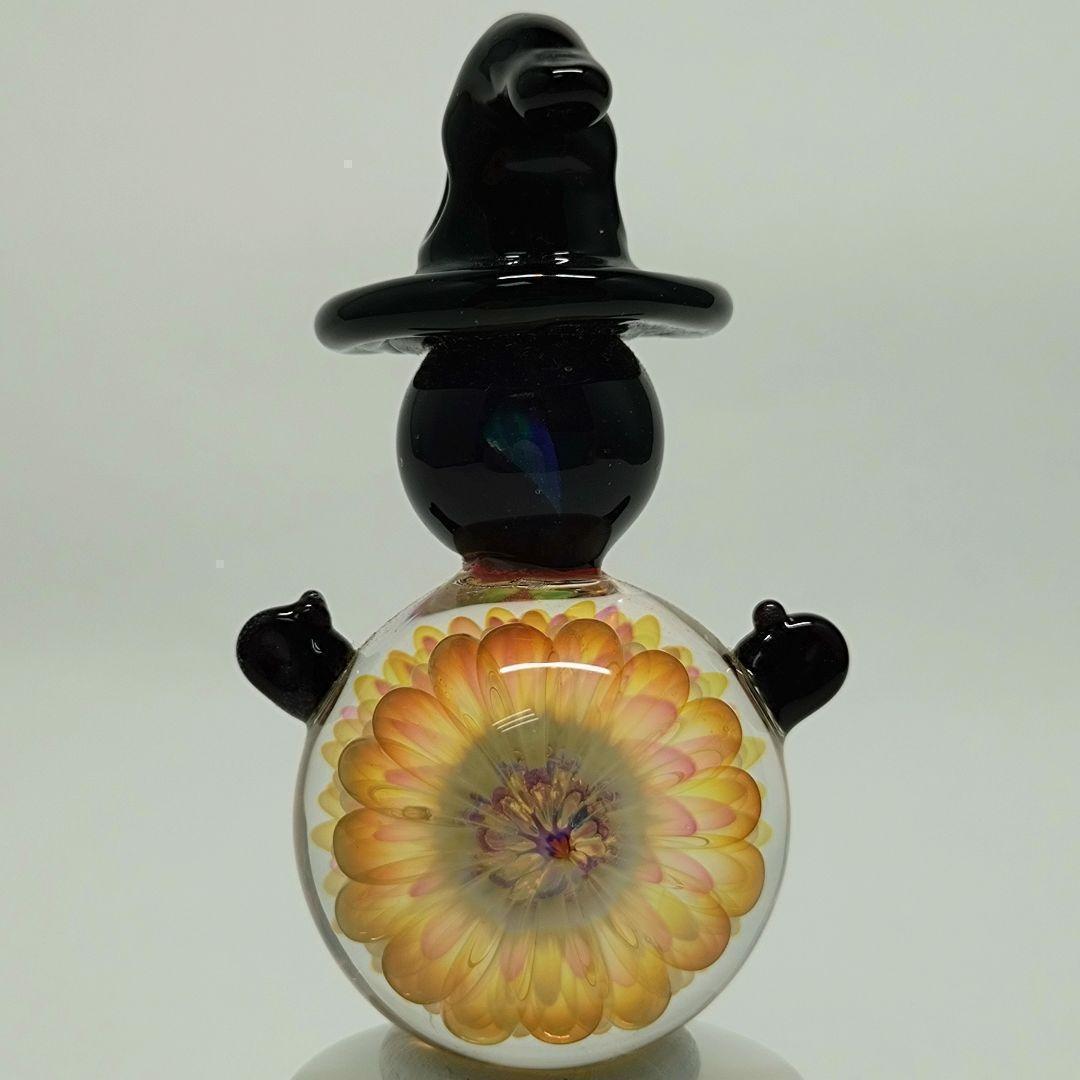 未使用 雪だるま ガラス ペンダントトップ 1点物 フラワー スノーマン