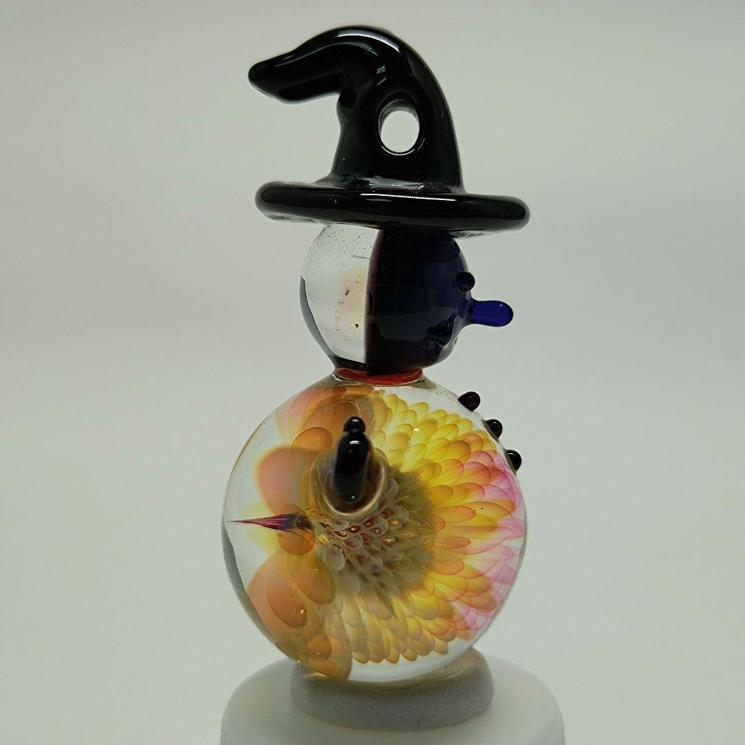 未使用 雪だるま ガラス ペンダントトップ 1点物 フラワー スノーマン