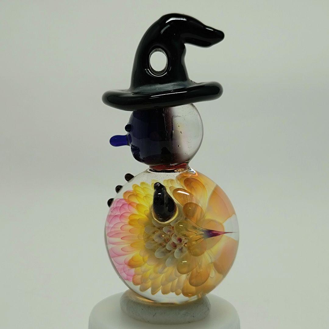 未使用 雪だるま ガラス ペンダントトップ 1点物 フラワー スノーマン