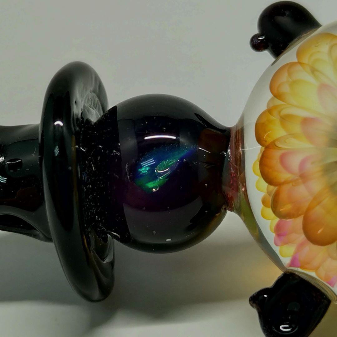 未使用 雪だるま ガラス ペンダントトップ 1点物 フラワー スノーマン