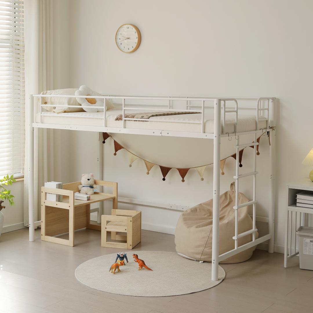 【高さ140cm】システムベッド 　耐荷重150kg　スチール 　WHITE