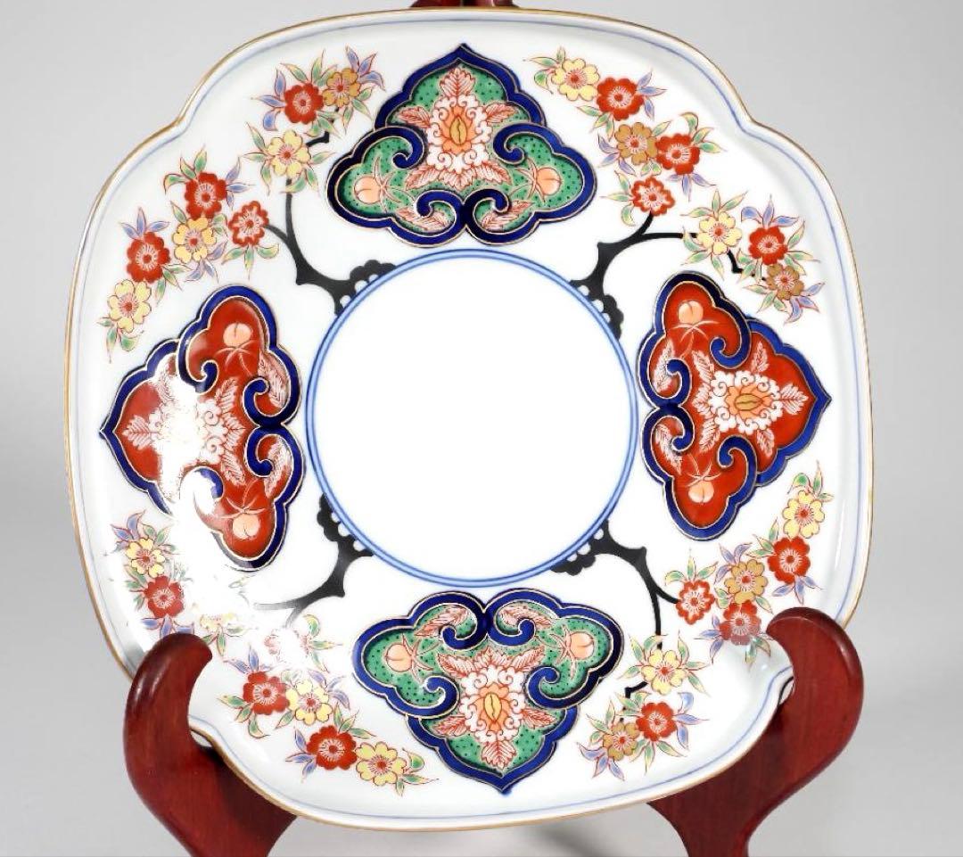 有田焼　其泉窯　四方木甲桜花文 大皿　１枚　銘々皿　5枚　金彩　盛皿