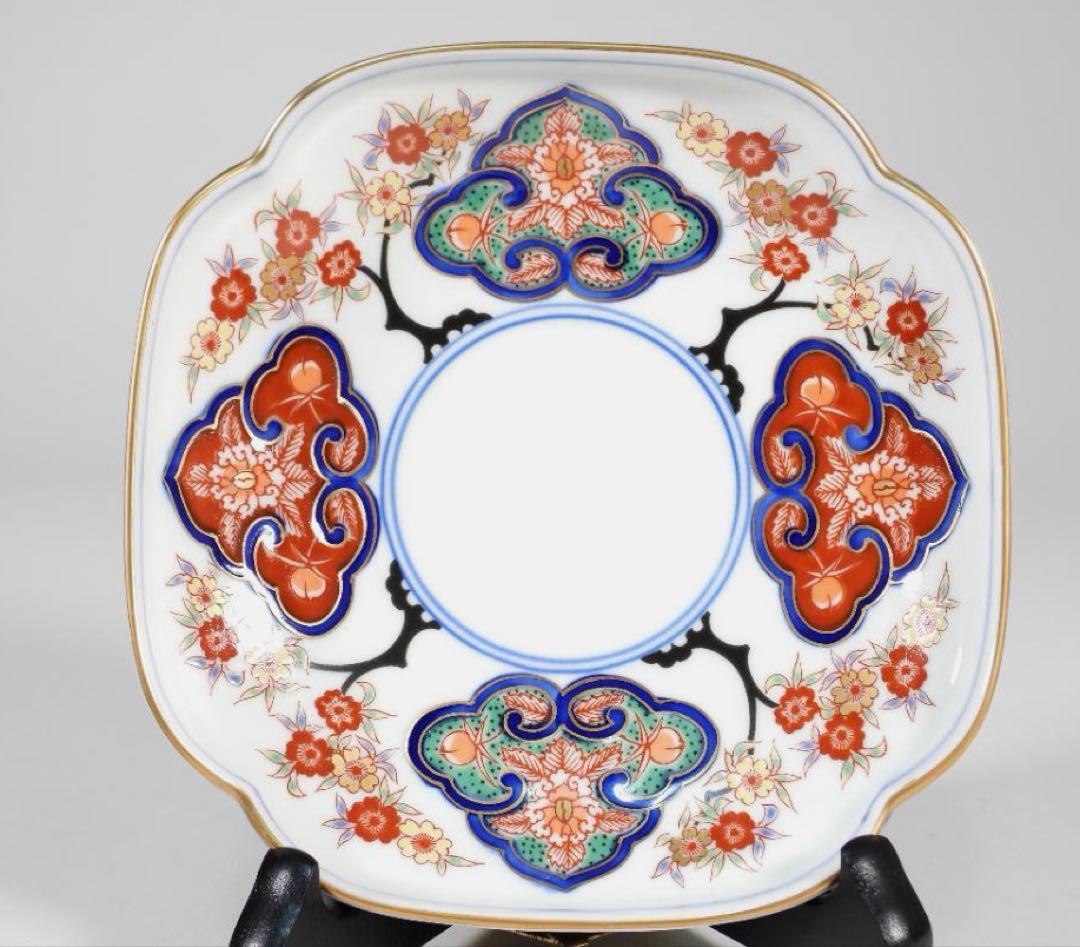 有田焼　其泉窯　四方木甲桜花文 大皿　１枚　銘々皿　5枚　金彩　盛皿