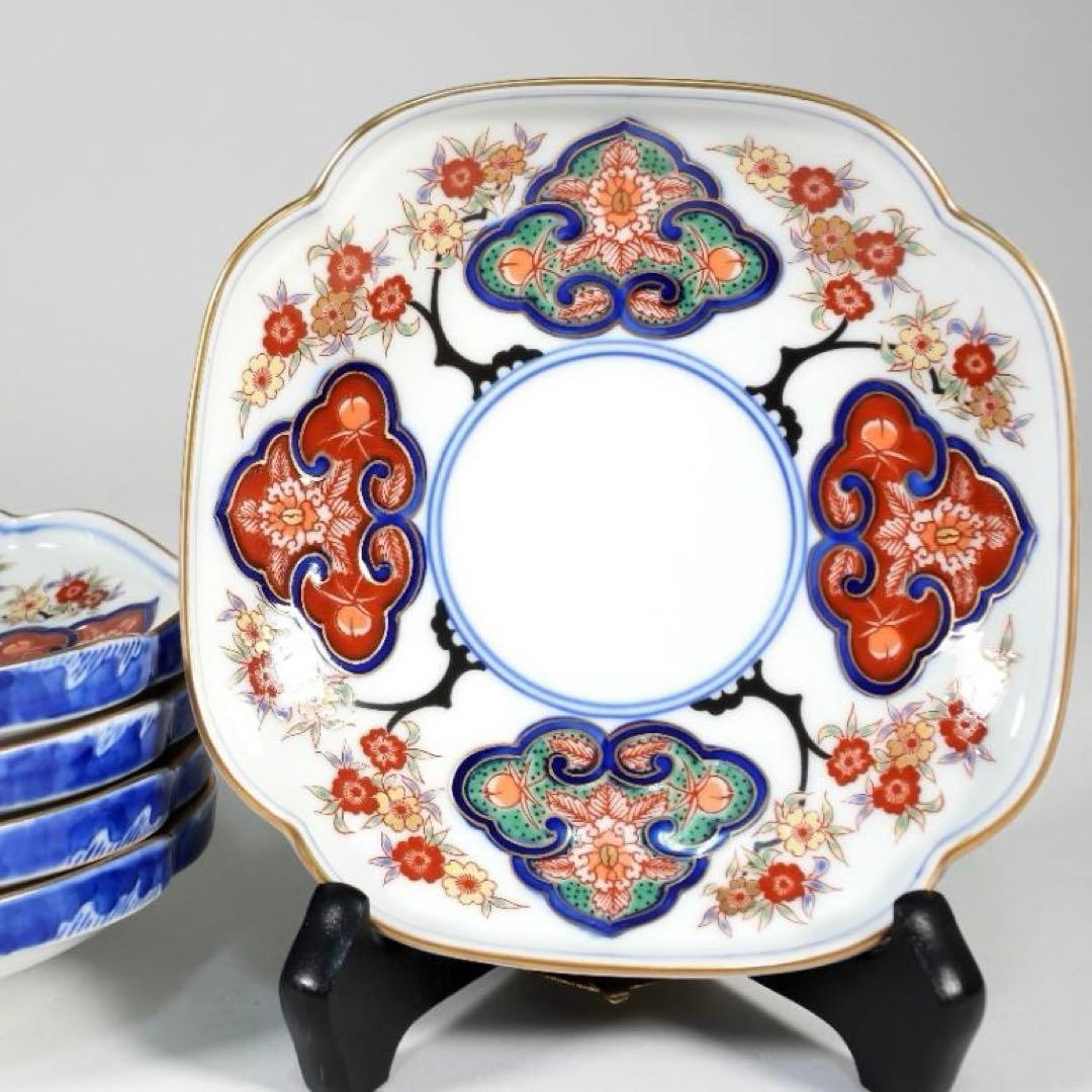 有田焼　其泉窯　四方木甲桜花文 大皿　１枚　銘々皿　5枚　金彩　盛皿