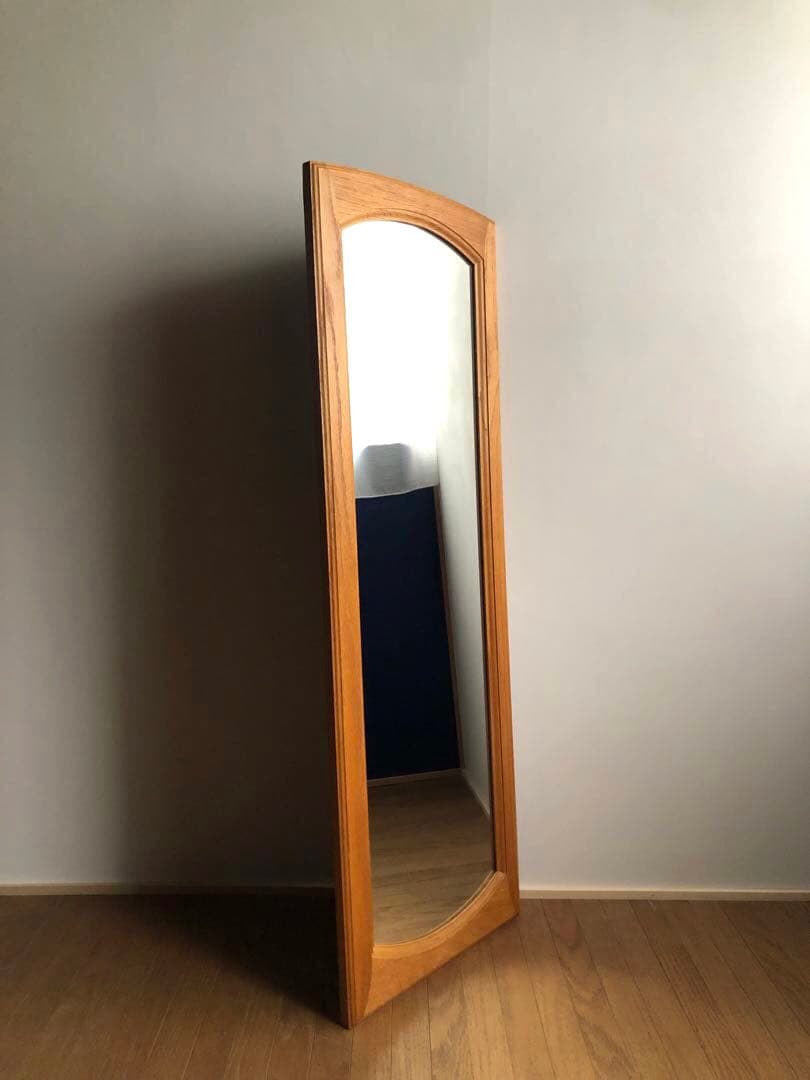 楢 オーク無垢材 縦長 ウォールミラー 壁掛け鏡 姿見 北欧ヴィンテージ