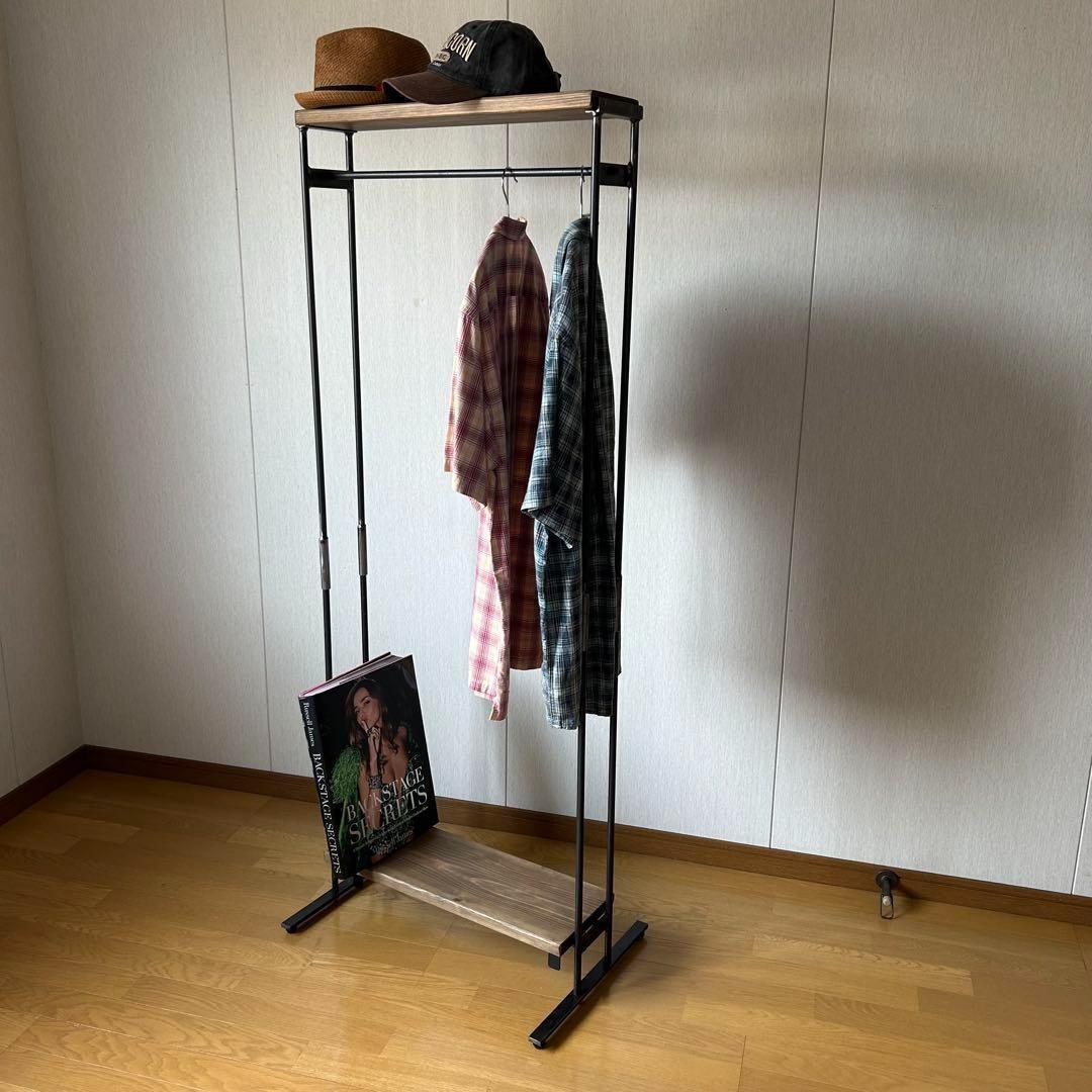 スリム　ハンガーラック　コンパクト　アンティーク風　古材　アイアン家具