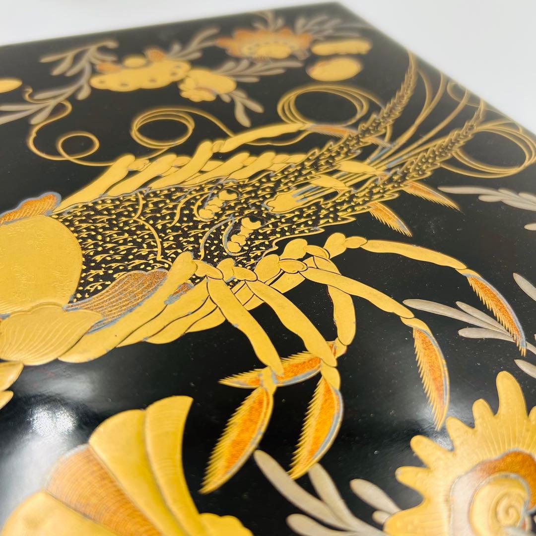 【海老海鮮尽くし蒔絵重箱　段重　お節料理】骨董　アンティーク　インテリア