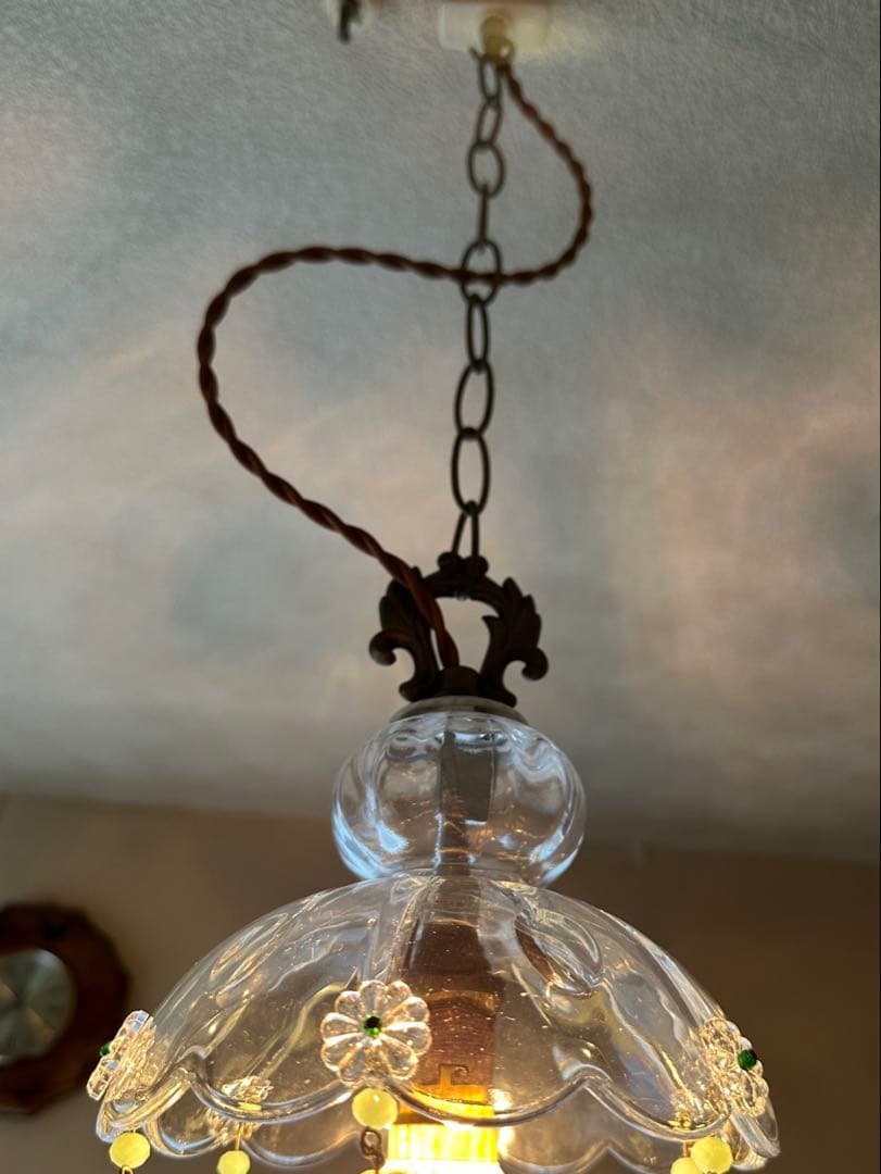 フランス アンティーク グリーンムラーノガラスの巨大なミニシャンデリア＊