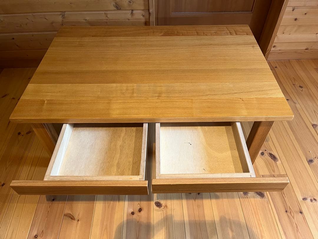 ★momom　無印良品　タモ材　ローテーブル　引出し付　無垢材　北欧