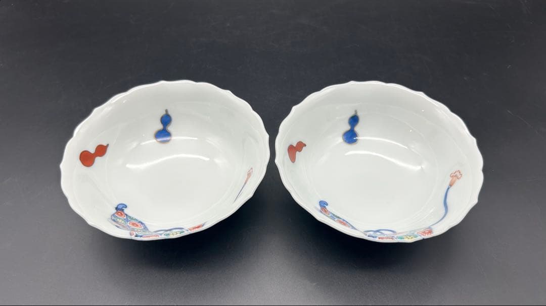 陶器　有田焼　十三代柿右衛門窯　人間国宝　染錦瓢文　小鉢　2個